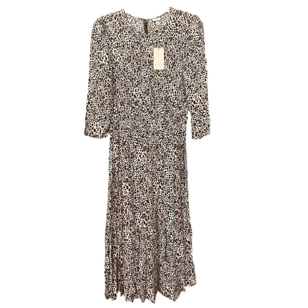A New Day Dress Medium Black Animal Print Shift Scoop 3/4 Sleeve Women New